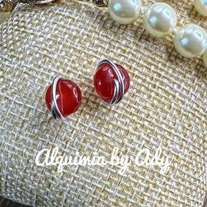 Dainty handmade untreated Ruby studs earrings silver
